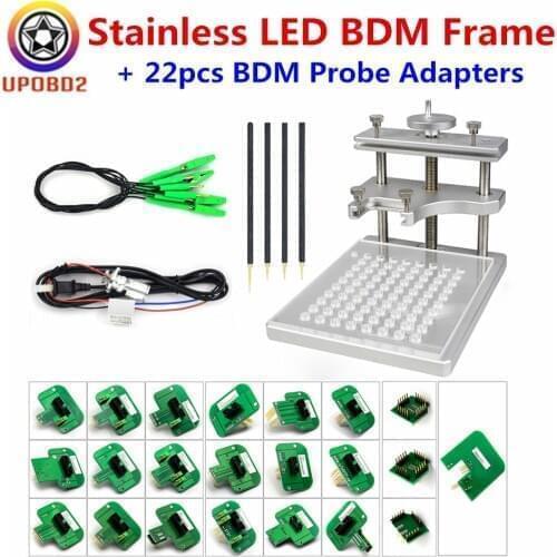 For KESS 22pcs Adaters Stainless LED BDM Frame Full Set with 4 Probe Pens For BDM100 Fgtech Galletto V54 ECU Chip Tuning