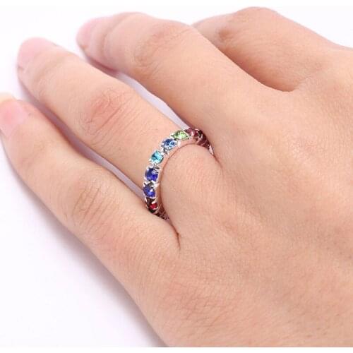 1-4 Rows Colorful Crystal Rings Silver Plated Metal Bridal Wedding Rhinestone Elastic Stretch Colored Stone Rings for Women