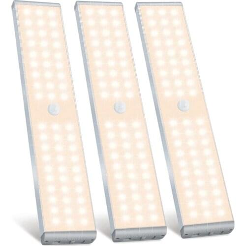 LED Closet Light,60 LED Rechargeable Motion Sensor Closet Light Under Cabinet Light,For Wardrobe, Stairs, Bedroom,3 Pack