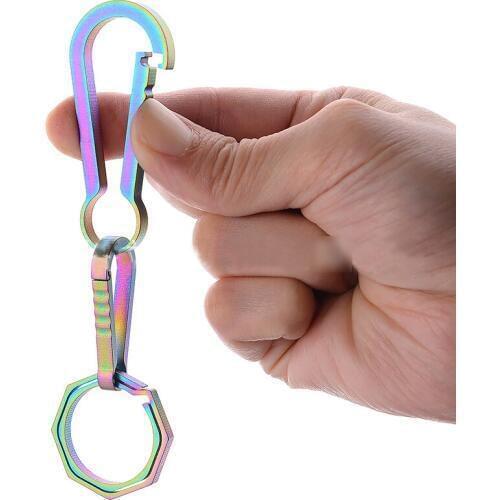 H970 Outdoor Titanium Keychain Backpack Mini Hooks Quick-hanging Rings Key Ring Elastic Push Button EDC Gadget