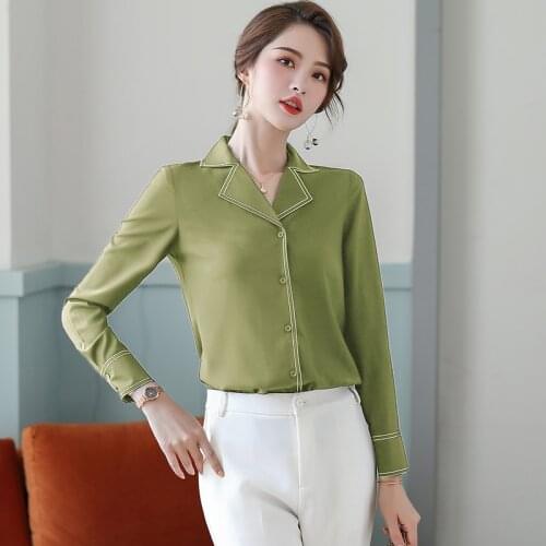 IZICFLY Korean Style Women Fashion New V-Neck Green Shirt Slim Casual Autumn Winter Office Elegant Long Sleeve Blouse Work Wear