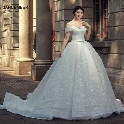 J66583 jancember wedding dress off the shoulder ball gown lace up back v-neck floor length bridal dress vestidos boda novia 2019