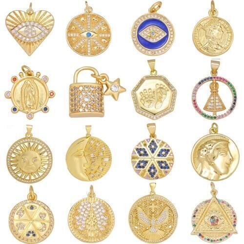 Juya DIY Badge Jewelry Making Supplies Exquisite Greek Evil Eye Hero Saint Gold Charms Designer Moon Star Angel Locket Pendants