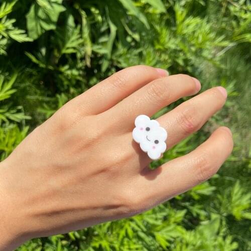 Lost Lady Cute Smiling White Cloud Resin Rings For Girls Cartoon Children Finger Ring Jewelry Daughter Birthday Gift
