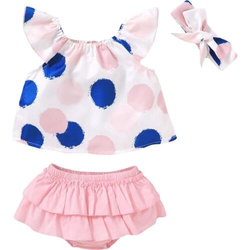 2021-03-26 Lioraitiin 3Pcs Set 0-18M Infant Baby Girl Summer Outfits Off Shoulder Sleeveless Tops Ruffle Bloomer Shorts Headband