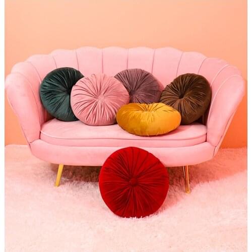 Handcrafted Round Throw Pillow Chair Cushion Couch Pumpkin Velvet Floor Pillow for Couch Chair Bed Car Decoration