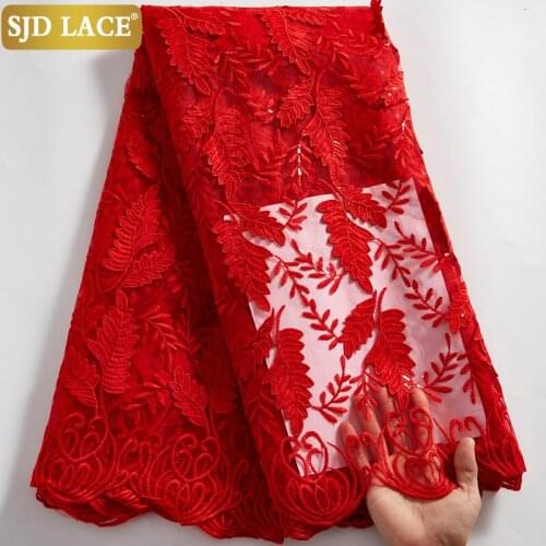 SJD LACE Red French Mesh Lace Fabric High Quality 3D Applique African Lace Fabric Embroidery Sequins Tissue For Bridal Sew A2528