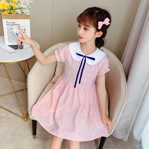 Summer School Girs Dress with Peter Pan Collar Princess Party Casual Dresses for Girls 4-13 Years Old Kids Elegant Lovely Dress