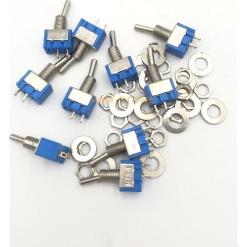 10Pcs MTS-101 2 Pin SPST Switch ON-OFF 2 Position AC125V/6A 250V/3A 6mm Blue Mini Toggle Switches