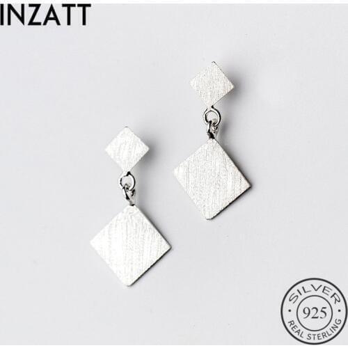INZATT Minimalist Trendy Geometric Scrub Square Dangle Drop Earrings 925 Sterling Silver Fashion Jewelry For Women Party Gifts