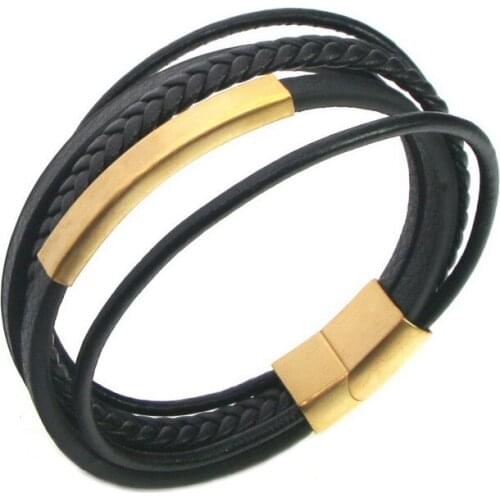Fashion Stainless Steel Charm Magnetic Black Men Bracelet Leather Genuine Braided Punk Rock Bangles Jewelry Accessories Friend