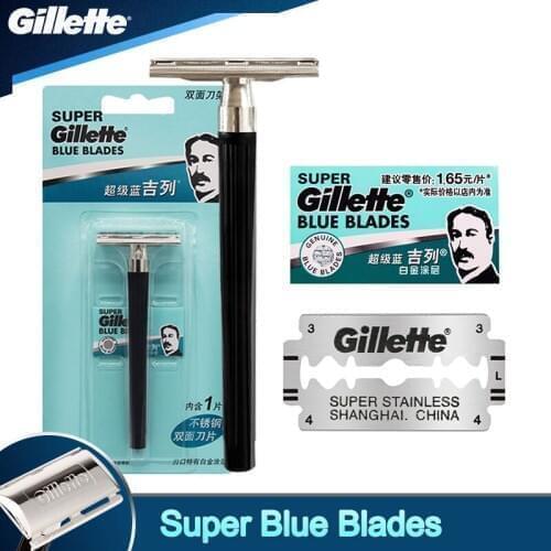 Gillette Knife Double Edge Shaving Heads Safety Manual Razor Men Super Blue Platinum Coated Replacement Blades Mens shaver