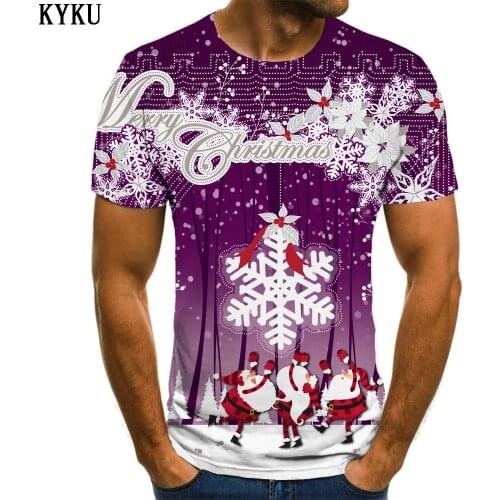 KYKU Brand Christmas T-shirt Men New Year Tshirt Printed Santa Claus Funny T shirts Snowflake Tshirts Casual Short Sleeve