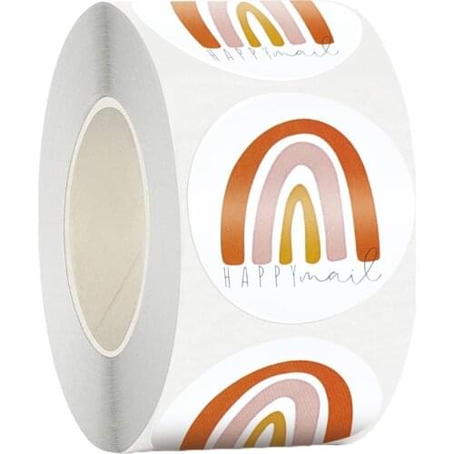 500pcs 1.5 Inch Rainbow Happy Mail Stickers Round Label Stickers for Bags Greeting Cards Envelopes Gift Wraps Tags Mailers