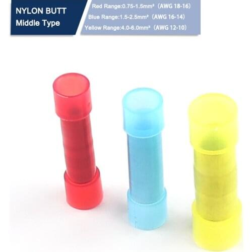 50PCS Nylon Insulated Straight Wire Connector BNYF Electrical Butt Cable Terminal Copper Conductor Wiring Terminals Kit