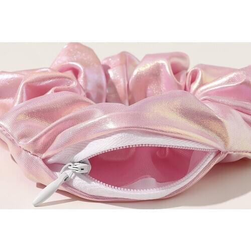 2020 Fashion New Retro Zipper Large Intestine Elastic Hair Band Velvet Tencel Pocket wallet Hair Scrunchies Hair Accessories