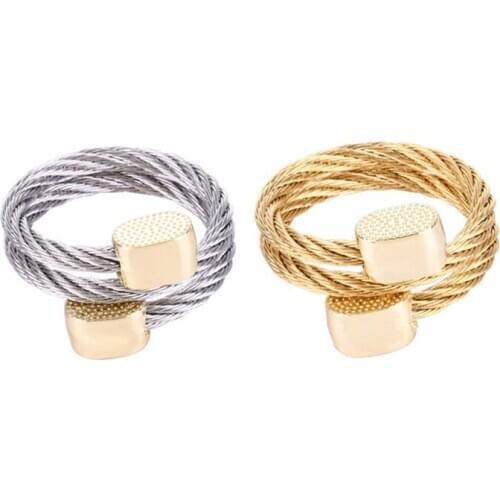 Chran Charm Adjusted 2 Open End Stainless Steel Cable Couple Rings for Women