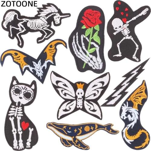 Stranger Things Sugar Skull Biker Iron on Patches for Clothing DIY Unicorn Flower Patch Badge Sew on Jackets Clothes Applique G