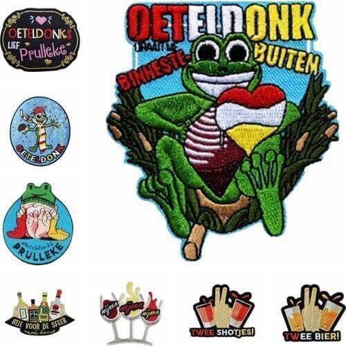 Oeteldonk Emblem Apparel Iron On Patches For Clothing Frog Carnival For Netherland Cartoon Heart Frog Embroidered Appliques DIY
