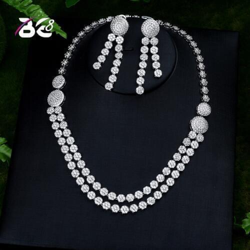 Be 8 Simple Fashion Round Shape Earrings Sliver Color Necklace Weddings Jewelry Sets With AAA+ CZ Zirconia Jewelry S399