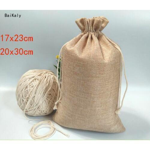 1pcs Christmas Burlap Hessian Gift Bags Wedding Party Favor Gift Packaging Bags Drawstring Burlap Jute Gift Bag Wedding supplies