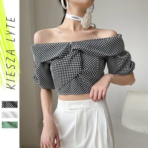 Sexy Ladies Off-shoulder Tube Top Irregular Pullover Checked Blouse Corset Slim Crop Tee Top Female Shirts