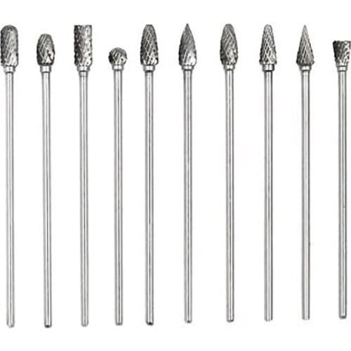 SHGO HOT-10Pc 4 Inch Long Double Cut Tungsten Solid Carbide Rotary Burrs Set 1/8 Inch(3mm) Shank Twist Drill Bit for Rotary Tool