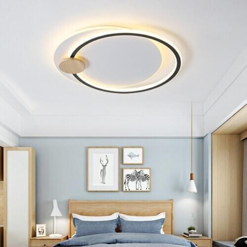 Scandinavian LED Round Ceiling Light with Remote Modern Dimmable Ring Lamp Nordic Black Lighting for Living Room Bedroom Loft
