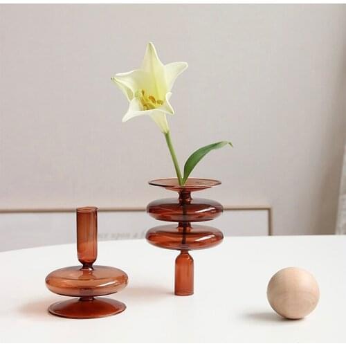 Glass Candle Holder Planter Flowers Vase Handcrafted Table Vase Decorative for Home Office Wedding Holiday Party