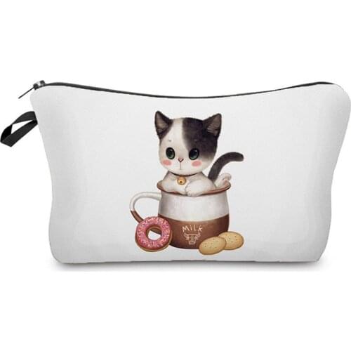 New Simple Personality Cat Print Cosmetic Bag Women Fashion Cartoon Storage Bag Cute Mini Makeup Bag Pencil Case Travel Portable