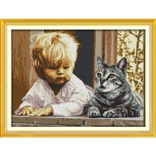 Everlasting Love The Boy And Cat Chinese Cross Stitch Kits Ecological Cotton Clear Stamped 14 DIY Christmas Decoration For Home