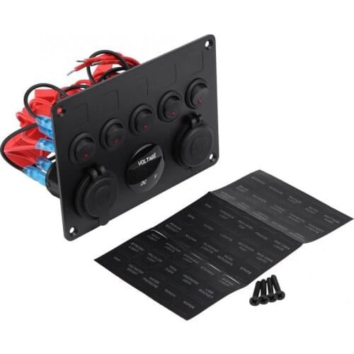 High Quality 1 Pcs 12-24V 5 Gang On/Off Toggle Switch Panel Dual USB Voltmeter for Car Boat Marine Truck Car Accessories