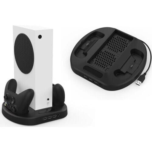 LED Indicator XSS Vertical Stand Cooling Fan Dual Controller Charger Dock Charging Station & 3 USB Hub for Xbox Series S Console