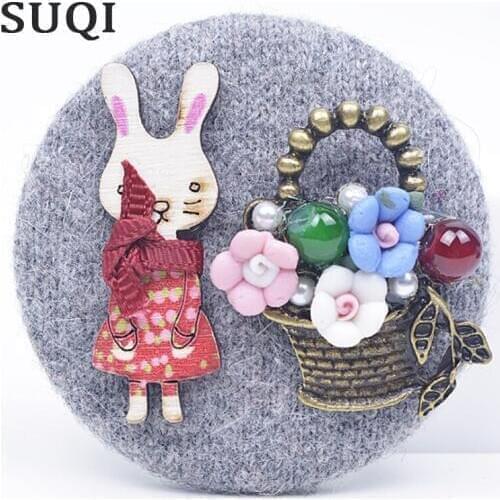 Fashion brooch Pins for Womens Handmade Vintage Fabric silk Brooches Jewelry Badge Rose Rabbit animal buckle Brooch accessories