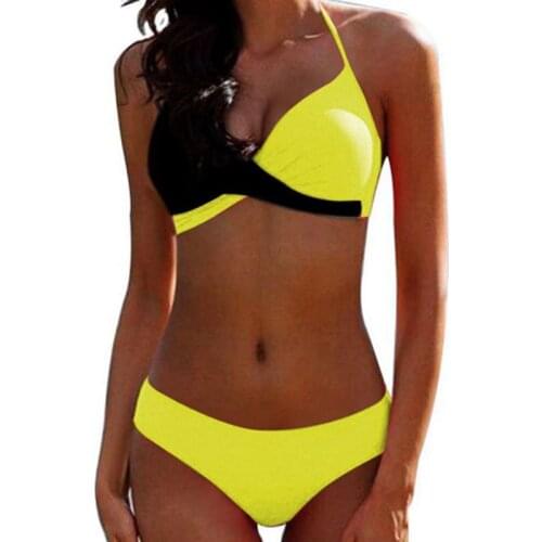 Patchwork Women Bikini Suit Plus Size 3XL Push Up Padded Bra Halter Swimwear Swimsuit Bathing Suit Summer Beachwear