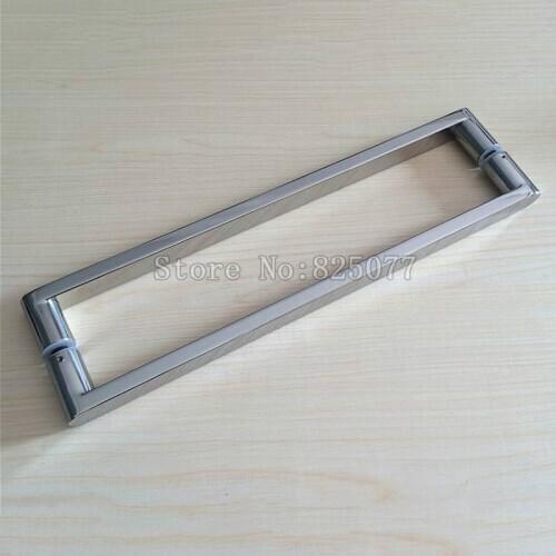 1Pair 304 Stainless steel square pipe handle polish chrome shower room glass door handle C-C: 400mm JF1252