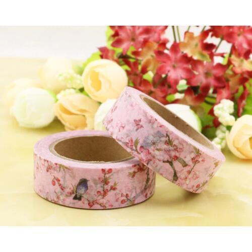 1 roll Blooming Flowers & Birds Washi Tape DIY Scrapbooking Sticker Label Masking Tape School Office Supply