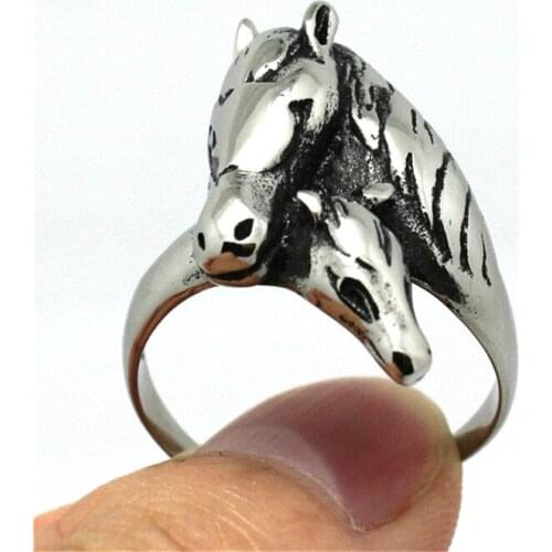 1pc New Arrival Animal Mens Boy Double Sheep Heads Ring 316L Stainless Steel Cool Ring