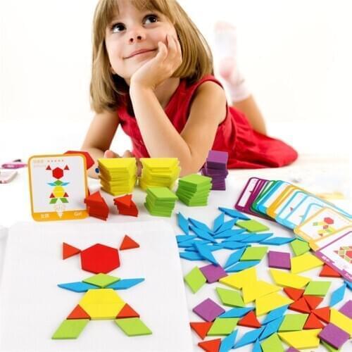 155Pcs/set Wooden 3D Jigsaw Puzzle Board Toy Colorful Montessori Educational Kids Geometric Jigsaw Tangram Games Developing Toy