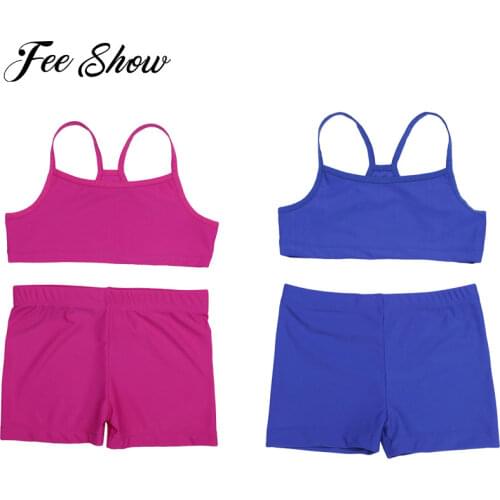 2PCS Teen Girls Yoga Vest Tankini Tank Top with Bottoms for Sports Gym Workout Swimming Children Exercise Suits