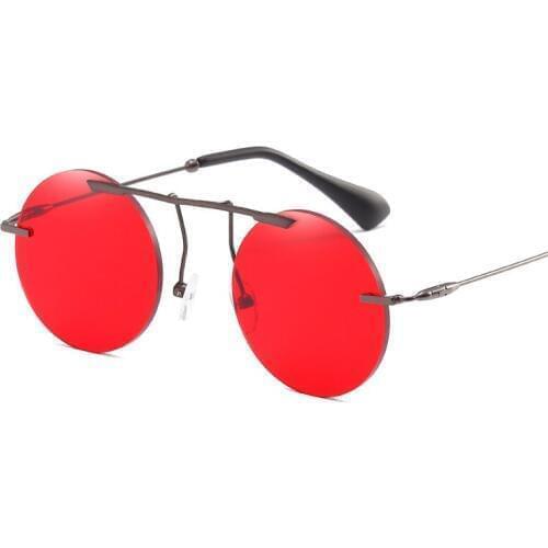 2018 Steampunk Sunglasses Men Women Rimless Metal Punk Style Red Lens Sun Glasses Unisex Round Vintage UV400 Eyewear