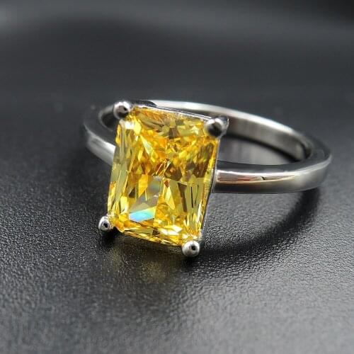 2020 Fashion For Women Rings 6*8MM rectangular Radiant cut Citrine Wedding Birthday Fine Jewelry Gifts