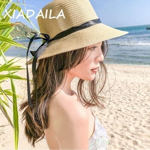 2020 New Product Straw Hats Ma'am Leisure Go On A Journey Bow Straw Hat Outdoors On Vacation Sunscreen Will Eaves Sun Hat