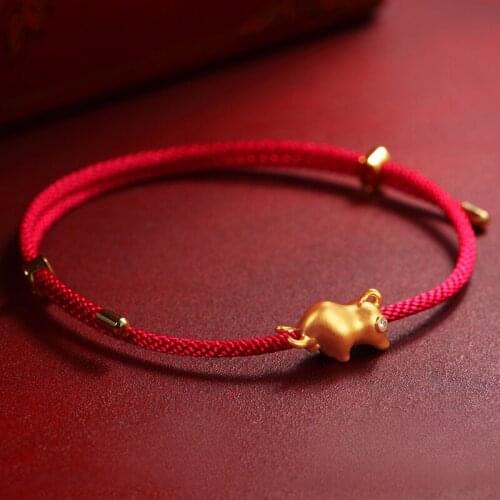 2021 Fashion Red Rope Bracelet With Cute Golden Cow Women And Men Simple Fun Animal Jewelry Birthday Gifts Couple Chain