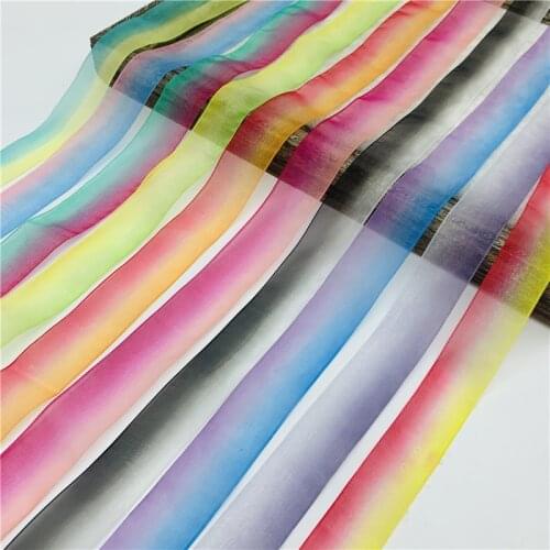 5Yards 25mm Organza Ribbon Printing Rainbow Color Ribbon For Bow Hair Wedding Christmas Decoration Lace Crafts DIY Gift Package