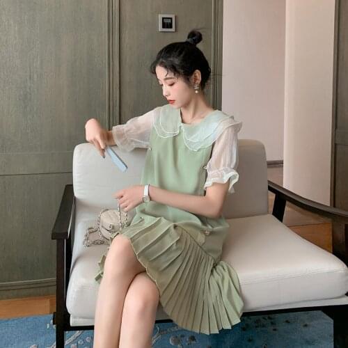 508# Maternity Dress Summer Cotton Sweet Green Color Short Sleeves Loose Stylish Dress Pregnant Women Mom Dress