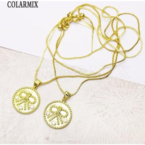 6 Pcs Gold Round Round pendants necklace Boxes chain simple jewelry necklace wholesale women jewelry gift 7338