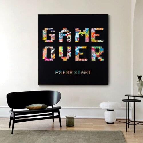 Abstract Graffiti Game Over Poster Printing Wall Pictures for Living Room Home Decor Animals Graffiti Art Letter Canvas Prints
