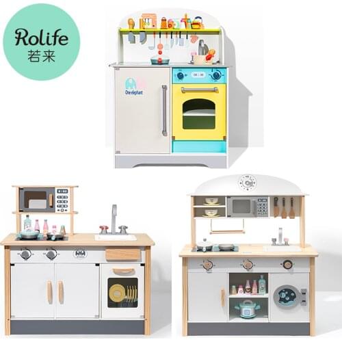 Robotime Rolife Wooden Pretend Play Kitchen Set for Kids Toddlers with Cookware Accessories Best Toys Gifts for Children WG