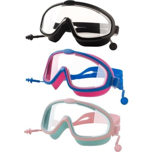 Kids Adjustable Swimming Goggles with Earplugs Waterproof Eyewear Anti Fog Swimming Glasses for Boys Girls Diving Surfing